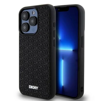 DKNY iPhone 15 Pro Max Case 3D Rubber Repeat Pattern, Black