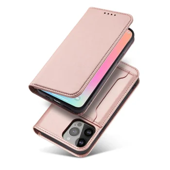 Magnet Card Case for iPhone 13 Pro Wallet Stand Cover Pink