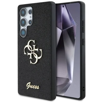Guess Fixed Glitter Big 4G Metal Logo dėklas Samsung Galaxy S25 Ultra, juodas