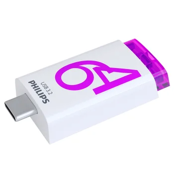 Philips Click Series 64GB USB-C Flash Drive USB 3.2 Gen 1, White/Violet
