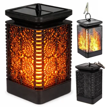 Decorative LED Solar Garden Lantern with Twilight Sensor, Black