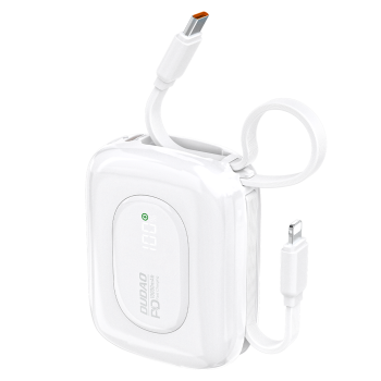 Dudao K32 10000 mAh powerbank with built-in USB-C/Lightning cable - white