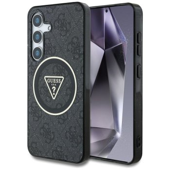 Guess 4G Glitter Triangle Buttons MagSafe Case for Samsung Galaxy S25 Black