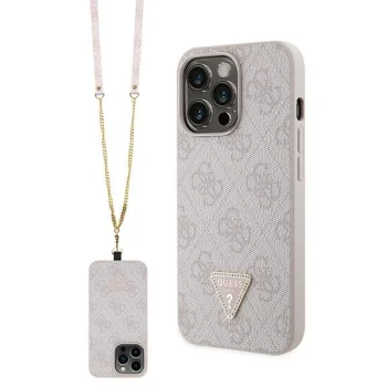Guess iPhone 13 Pro Case PU Leather Metal Logo Strass Crossbody, Pink