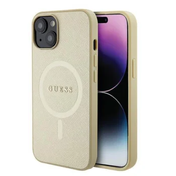 Apple iPhone 15 6.1'' Guess Saffiano MagSafe Case Cover (GUHMP15SPSAHMCB), Gold