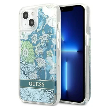 Guess Flower Liquid Glitter Case for iPhone 13 mini, Green