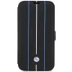 BMW Leather Stamp Blue Lines Bookcase for iPhone 14 Pro, Black