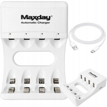 Maxday 704A2 AA/AAA Battery Charger with USB-C, 4 Slots, White