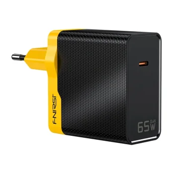FNIRSI 65W GaN USB-C Power Supply Charger, Yellow and Black