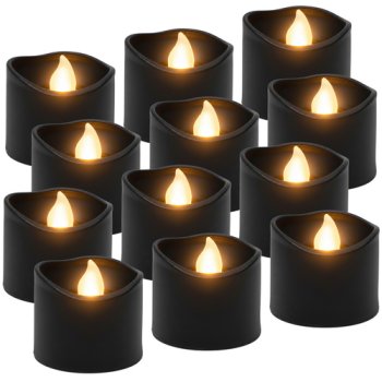 Ruhhy 26128 LED Flameless Candles, 3.6 cm, Set of 12, Black