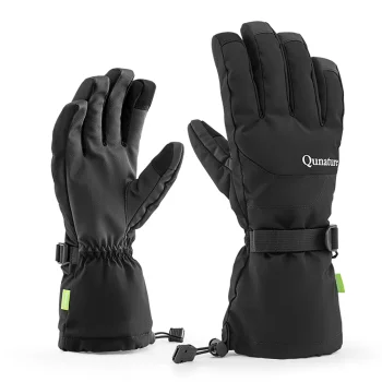 Qunature Ski Gloves Finger Style, Black, Size M