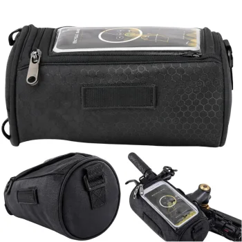 Waterproof Bike Handlebar Bag with Phone Holder and Shoulder Strap, Black