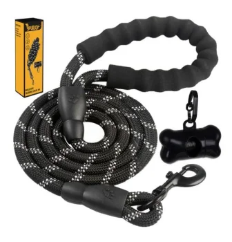 Purlov Reflective Dog Leash with Handle, 3m, Black
