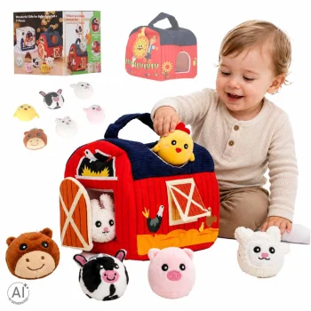 Plush Sensory Farm House Sorter Toy with 6 Animals, 7 pcs