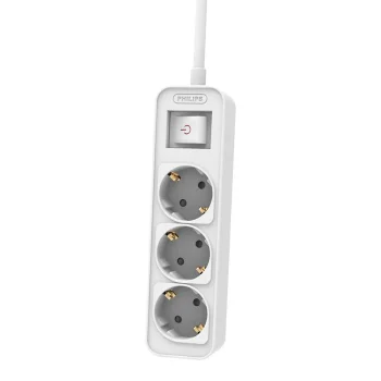 Philips Power Strip with 3 Schuko Outlets, 1.5m, 10A, White