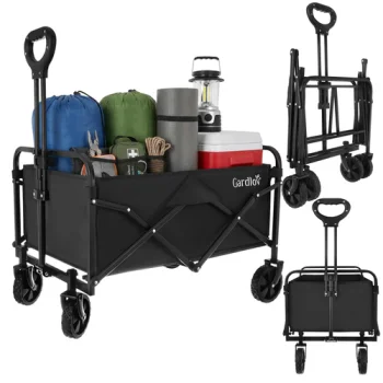 GARDLOV Foldable Garden Cart, 90L, 100kg, Black