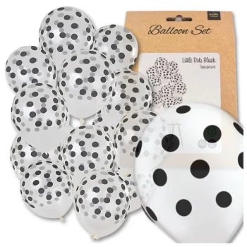 Transparent Latex Balloons with Black Polka Dots 30 cm, 15 Pack