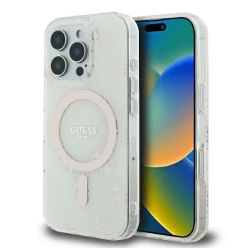 Guess iPhone 16 Pro Case IML 4G Background MagSafe, White