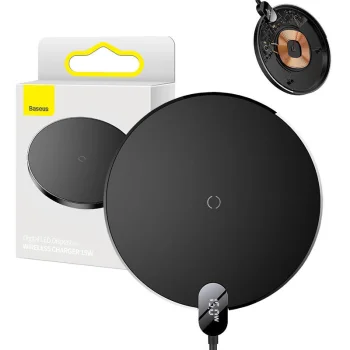 Baseus Digital LED Wireless Charger Qi Charger for Smartphones and AirPods 15W, Black