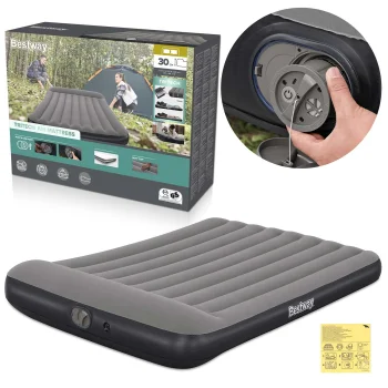 Bestway 671Bs Air Mattress with Built-in Pump, 203x152x30 cm