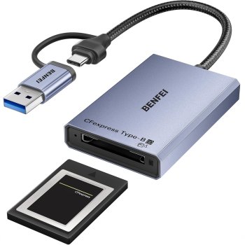 Benfei USB-C / USB-A 3.2 Gen 2 to CFexpress Type B Card Reader, 10Gbps, Grey