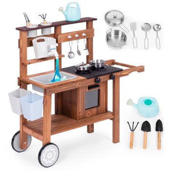 ECOTOYS Wooden Outdoor Mud Kitchen for Kids with Accessories