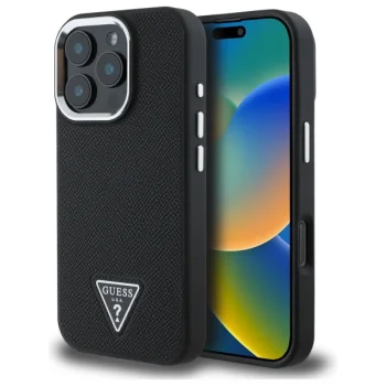 Guess iPhone 16 Pro Max Case Grained Triangle MagSafe, Black