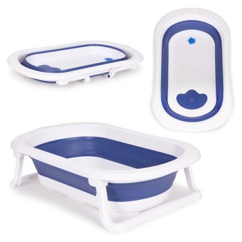 ECOTOYS Foldable Baby Bathtub with Drain Plug, Blue