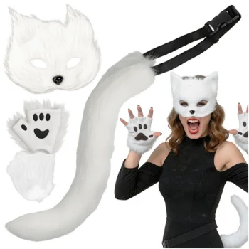 Ruhhy 00026249 Cat/Fox/Wolf Costume 4-Piece Set, White