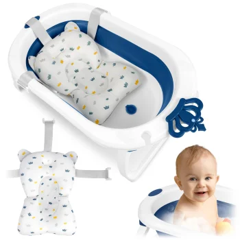 Ricokids 728600 Foldable Baby Bathtub with Insert, White/Blue