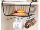 Under-Shelf Hanging Metal Basket with 5 Hooks and Paper Holder, Black