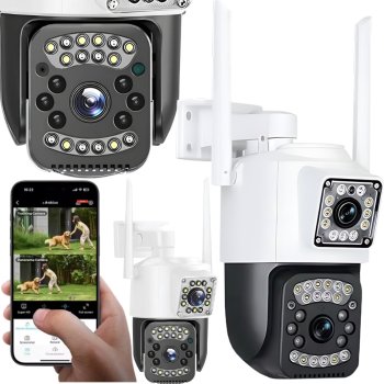 Dual Lens Outdoor PTZ Security Camera with Wi-Fi and 4G SIM Support, White
