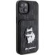 Apple iPhone 15 6.1\" Karl Lagerfeld Saffiano Cardslots and Stand Monogram Choupette Case Cover, Black