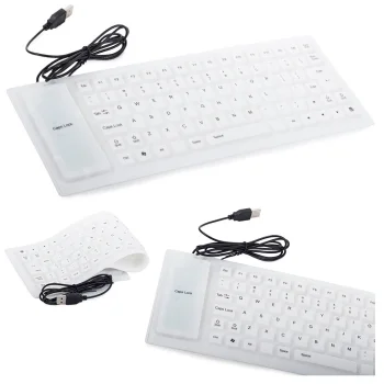 USB Silicone Keyboard, Silent, Waterproof, White