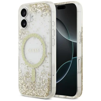 Guess iPhone 17 Case Resin Bottom Glitter MagSafe, Gold