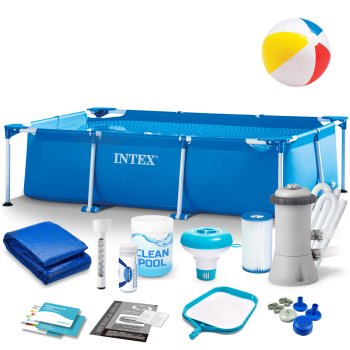 INTEX 28270 Rectangular Frame Pool Set 220 x 150 x 60 cm, 16-in-1