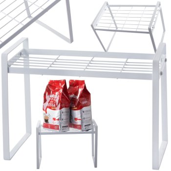 Single level metal shelf for kitchen countertop organizer loft stand