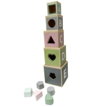 Wooden Stacking Blocks with Shape Sorter Nesting Toy for Toddlers