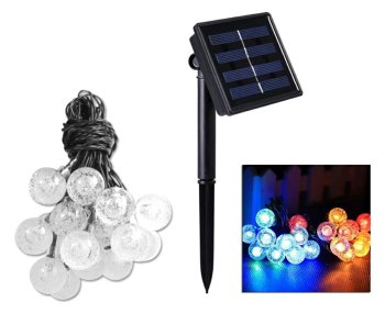 Solar garden string lights, 20 LED bulbs, 4.85 m, RGB, black