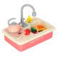 Kids sink with accessories, running water, kettle, induction hob, XXL, pink