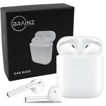 Brainz 38511 Wireless Bluetooth Earbuds with Microphone, White