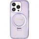 Guess iPhone 15 Pro Case Ring Stand MagSafe Script Logo Glitter, Purple