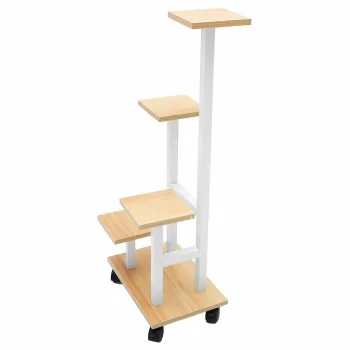 Plant Stand for 4 Pots on Wheels, 34 x 23 x 86 cm, White