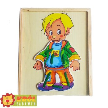Wooden Boy Dress-Up Puzzle and Lacing Toy