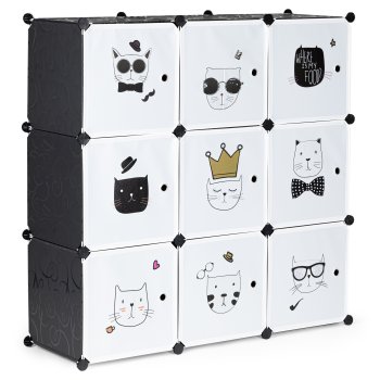 ModernHome Kids Modular Storage Organizer, 9-Cube Shelf with Doors, Black