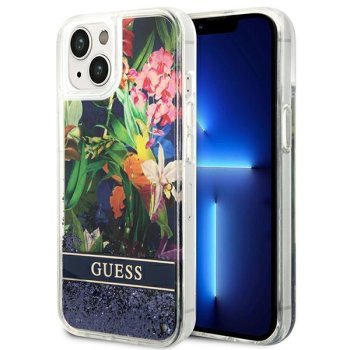 Apple iPhone 14 6.1'' Guess Flower Liquid Glitter Case Cover (GUHCP14SLFLSB), Blue