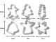Steel Christmas Gingerbread Cookie Cutters Set, 6 pcs, Silver