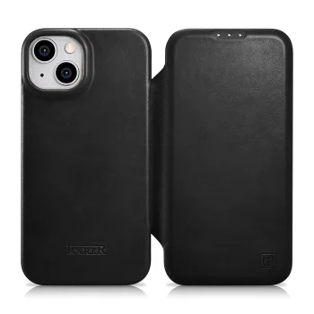 iCarer iPhone 14 Plus Leather Folio Case with MagSafe, Black (AKI14220707-BK)