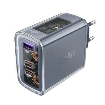 Acefast A45 GaN 65W Charger with 3 Ports (1xUSB, 2xUSB-C), Gray