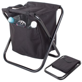 Folding fishing chair with thermal bag, black